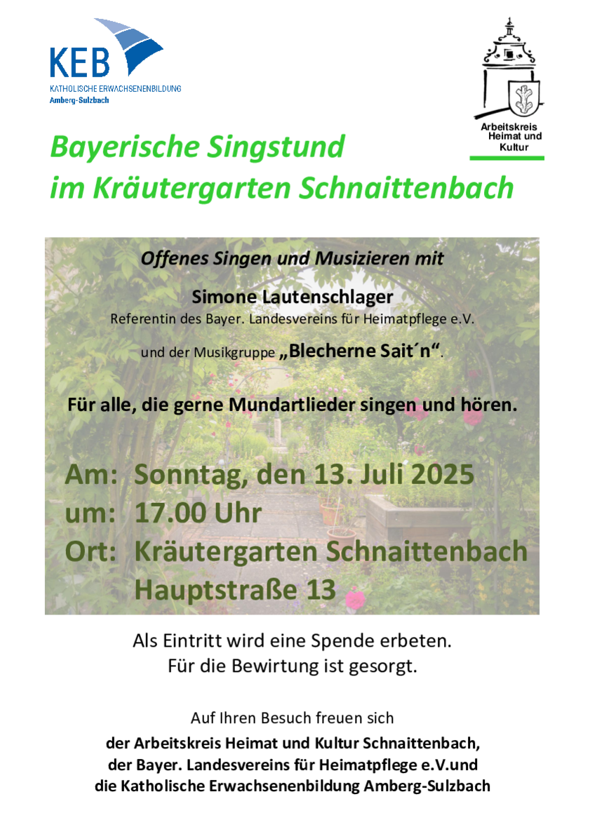 Nähere Infos zur Veranstaltung "Bayerische Singstund" im Kräutergarten Schnaittenbach