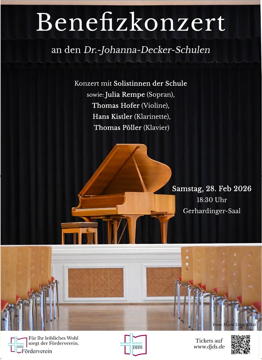 Plakat mit Infos zum Konzert - ein Konzertflügel auf einer Bühne