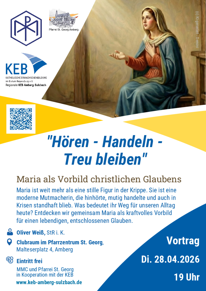 Plakat mit Infos zur Veranstaltung - BIld von Mariä Verkündigung 
