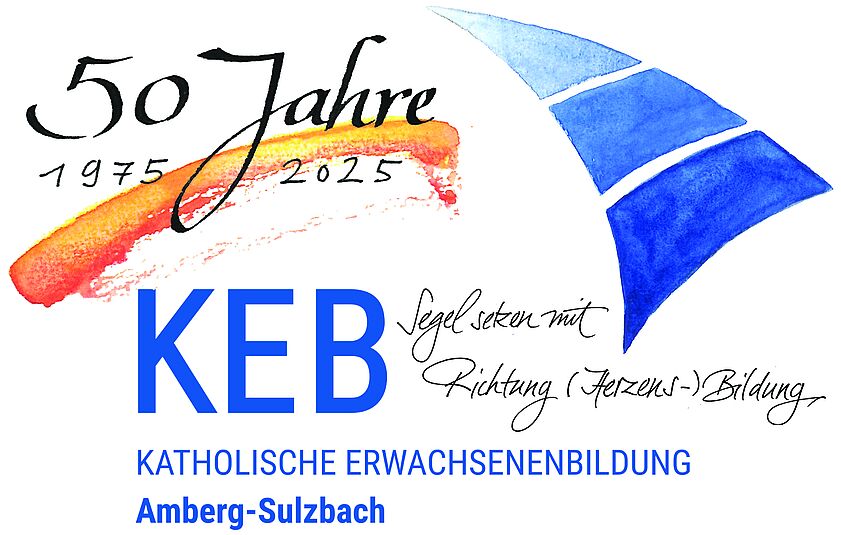 Logo des Jubiläums 50 Jahre KEB Amberg-Sulzbach mit Link auf verschiedene Eindrücke von der zurückliegenden Jubiläumsfeier 