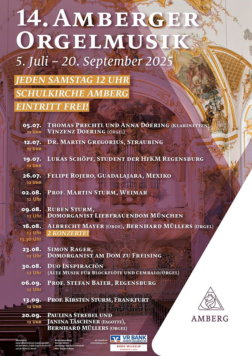 Nähere Infos zum Programm der 14. Auflage der Amberger Orgelmusik vom 5. Juli bis 20. September 2025 